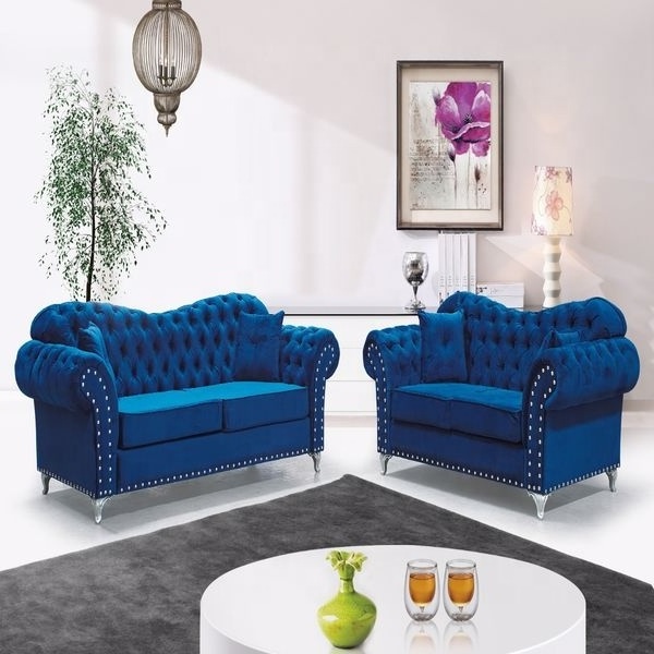 Modern Tufted Velvet Fabric Living Room Sofa Set