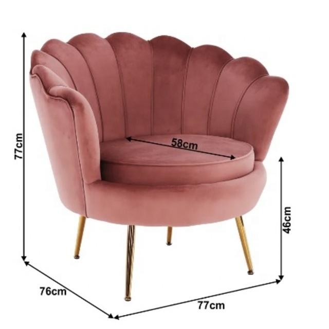 Wholesale French Suede Living Room Chair Upholstered Golden Legs Shell Chair Green Pink Blue Cream All colors Velvet Armchair