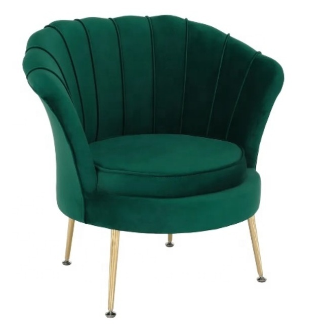 Wholesale French Suede Living Room Chair Upholstered Golden Legs Shell Chair Green Pink Blue Cream All colors Velvet Armchair