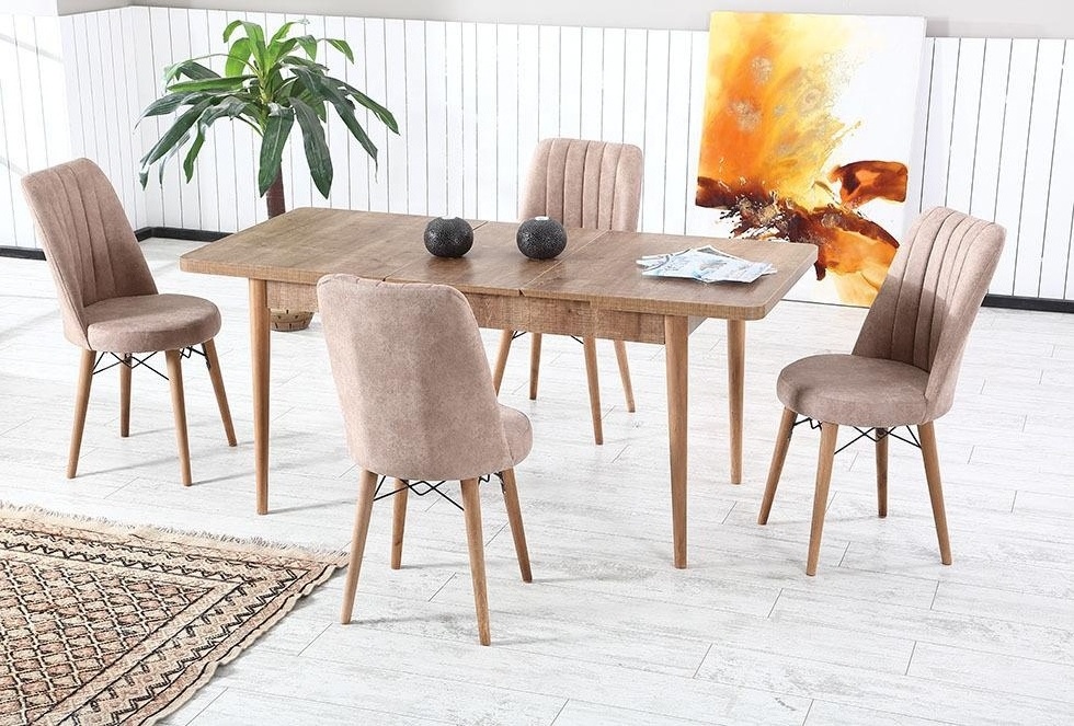 Gold economic dining table set extended table system Turkish design solid wood legs saving places different colors