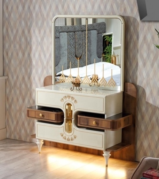 Bashak Italian bedroom set king size bed mirrored dresser lighted headboard wholesales prices