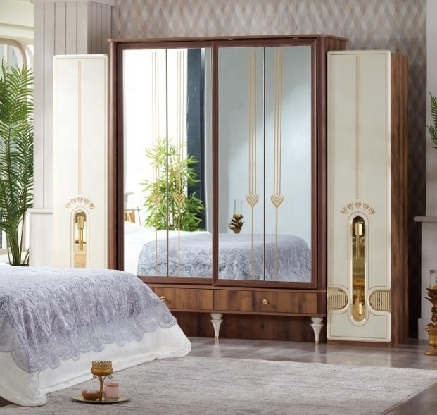 Bashak Italian bedroom set king size bed mirrored dresser lighted headboard wholesales prices