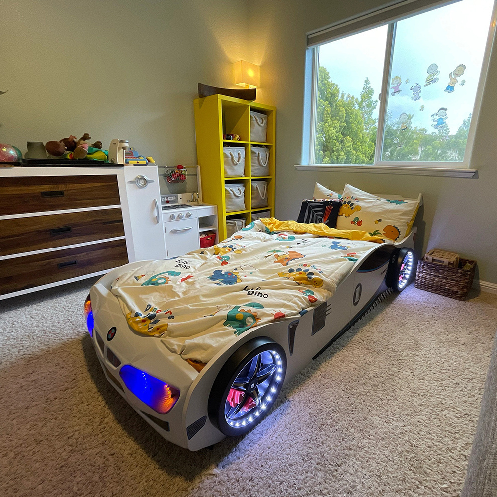 Bedroom Kids Race car beds toddler beds full lights and sounds remote, race car bed full size, trundle bed, kids white racing ca