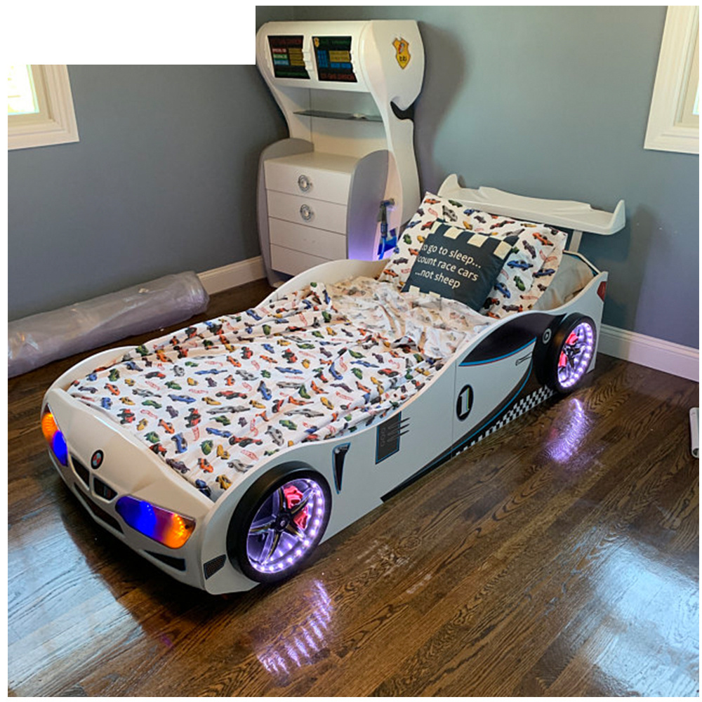 Bedroom Kids Race car beds toddler beds full lights and sounds remote, race car bed full size, trundle bed, kids white racing ca