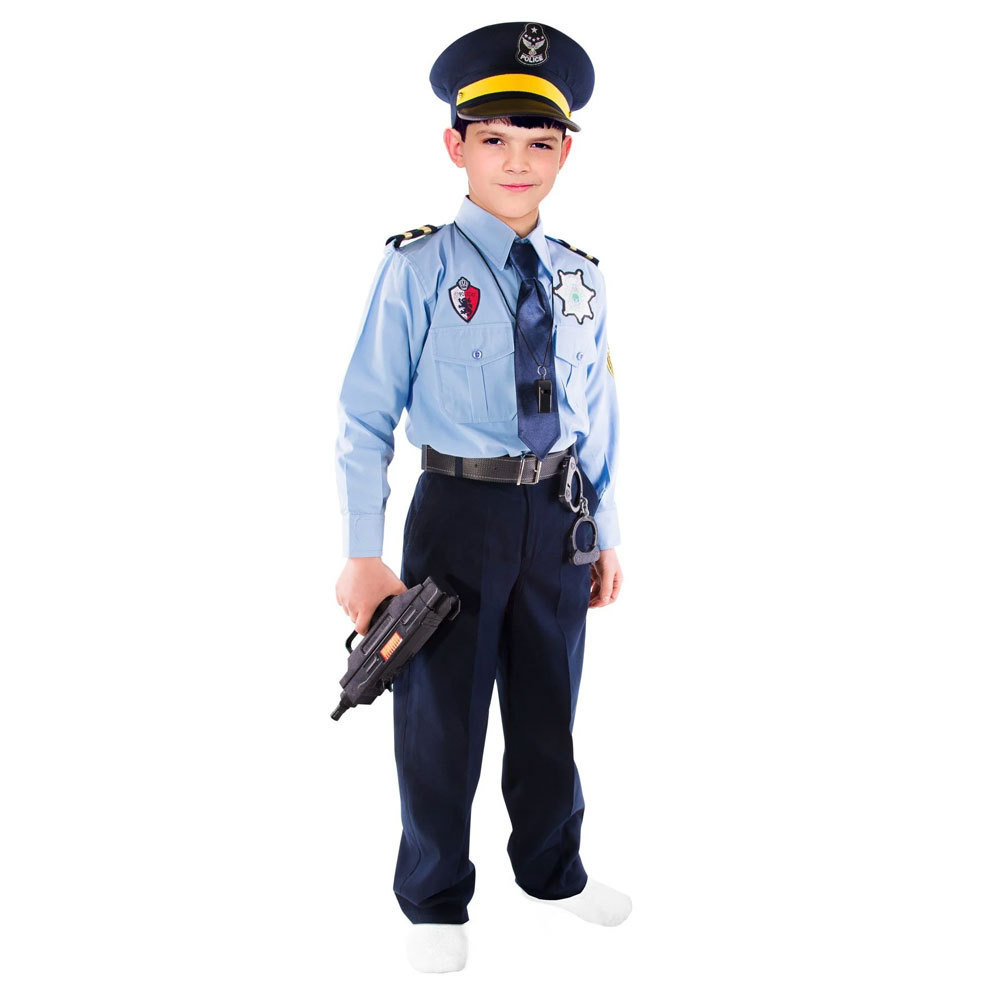 Drop shipping Police Officer Costume and Role Play Kit Boys Halloween Carnival Party Performance Fancy Dress Uniform Outfit