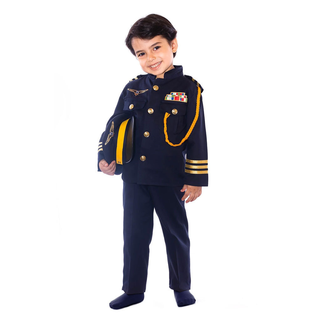 Kid's Boys Pilot Costume Role Play Pretend Cute Cop Children Costume for Carnival Halloween