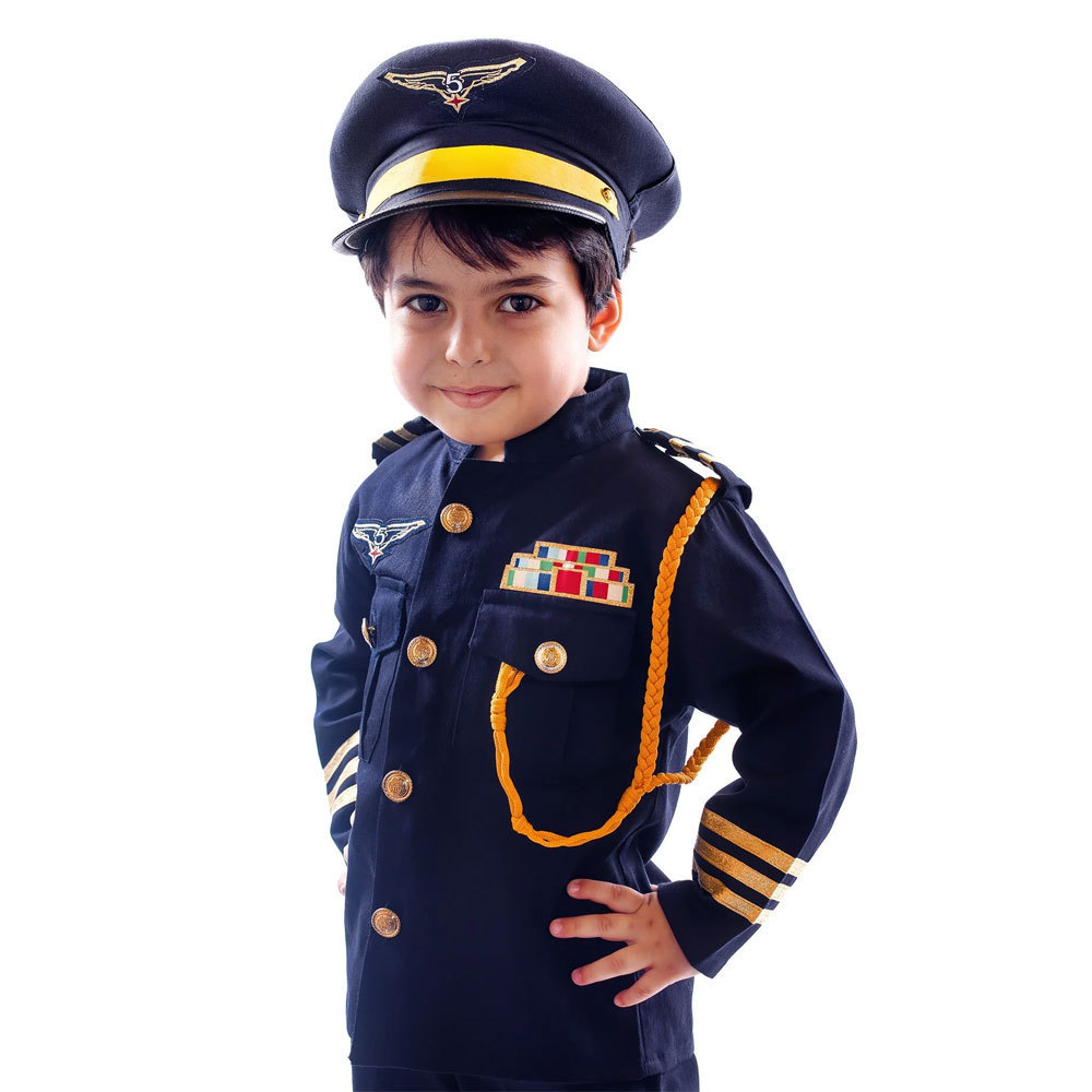 Kid's Boys Pilot Costume Role Play Pretend Cute Cop Children Costume for Carnival Halloween