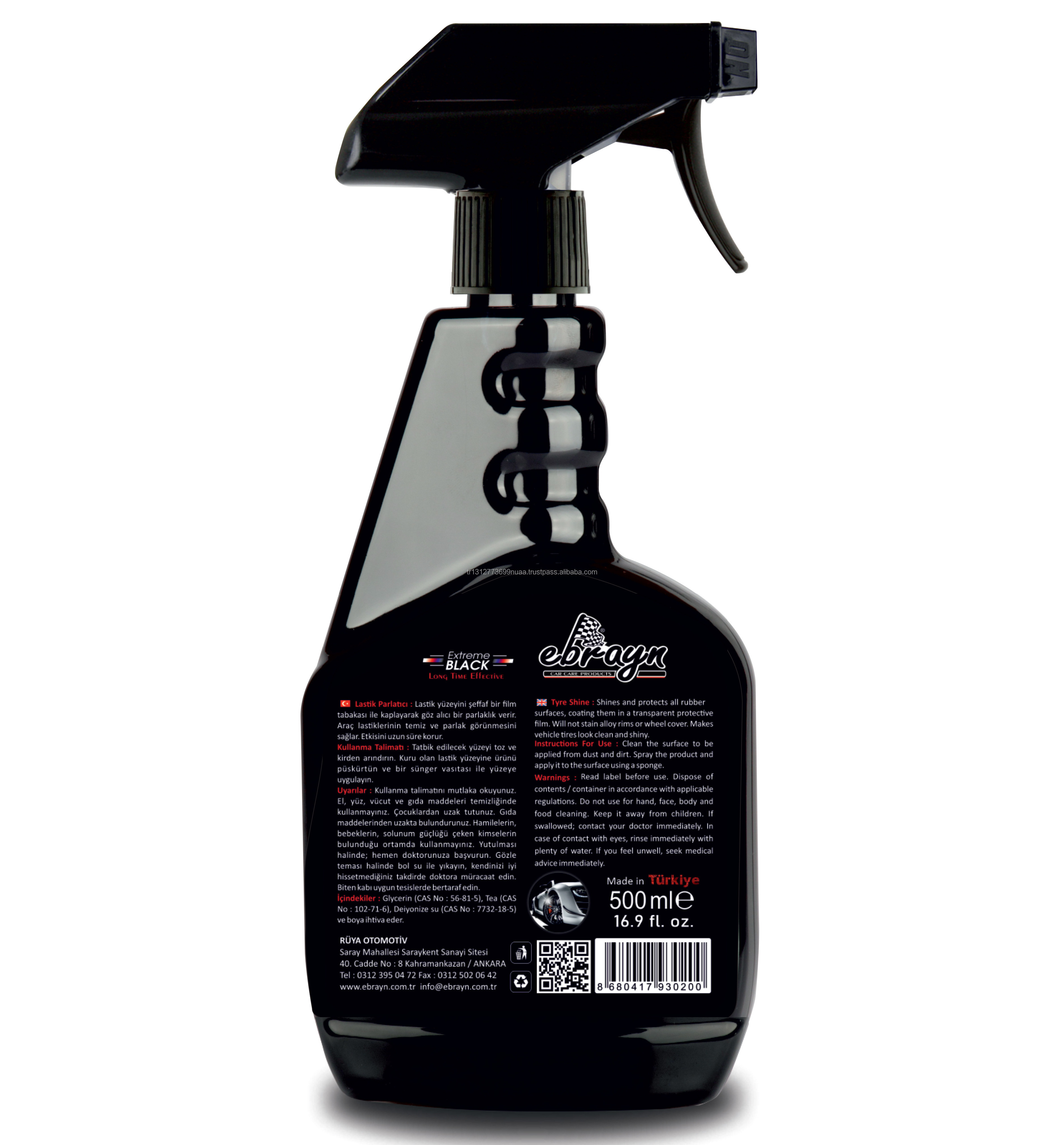 Tire Shine Spray Polish and Cleaner 500 Ml EBRAYN High Quality Car Care Detailing Long Last Efficient Wholesale Factory Price