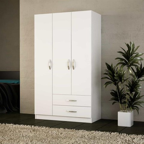 Available 2 Drawer White Lacquer 3 Door Wardrobe