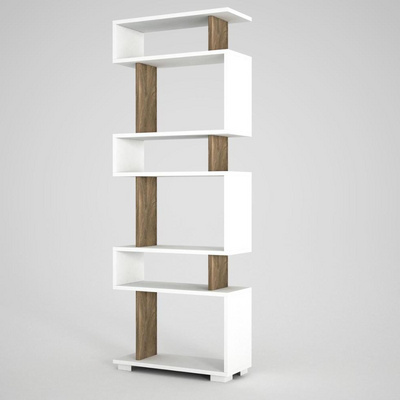 Block Book Shelf Wooden White Walnut Walnut Bookcase 6 Tier Modern Design Living Room Furniture