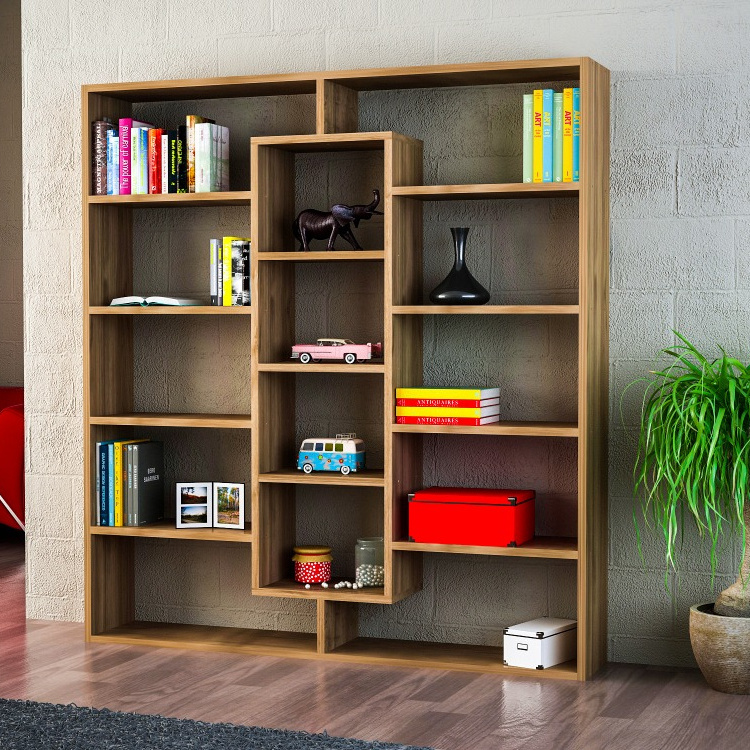 Ample Modern Wooden Bookcase Walnut - Bookshelf