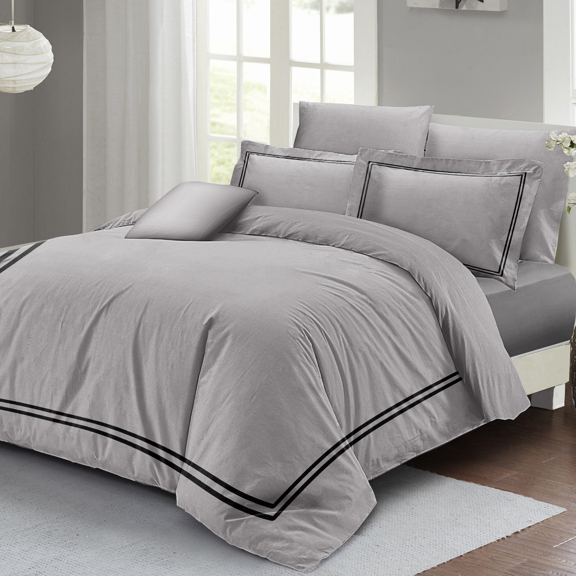 Bedding Set High Quality Grey  Bedsheets 100% Cotton Bedlinen Comforter Set Luxury Quilt Cover