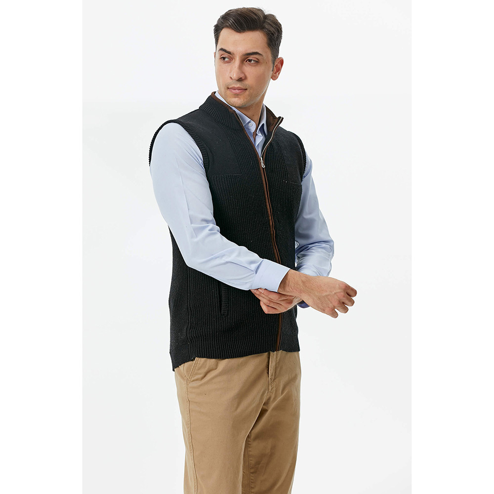 Men's Stand Up Collar Zippered Knitwear Vest