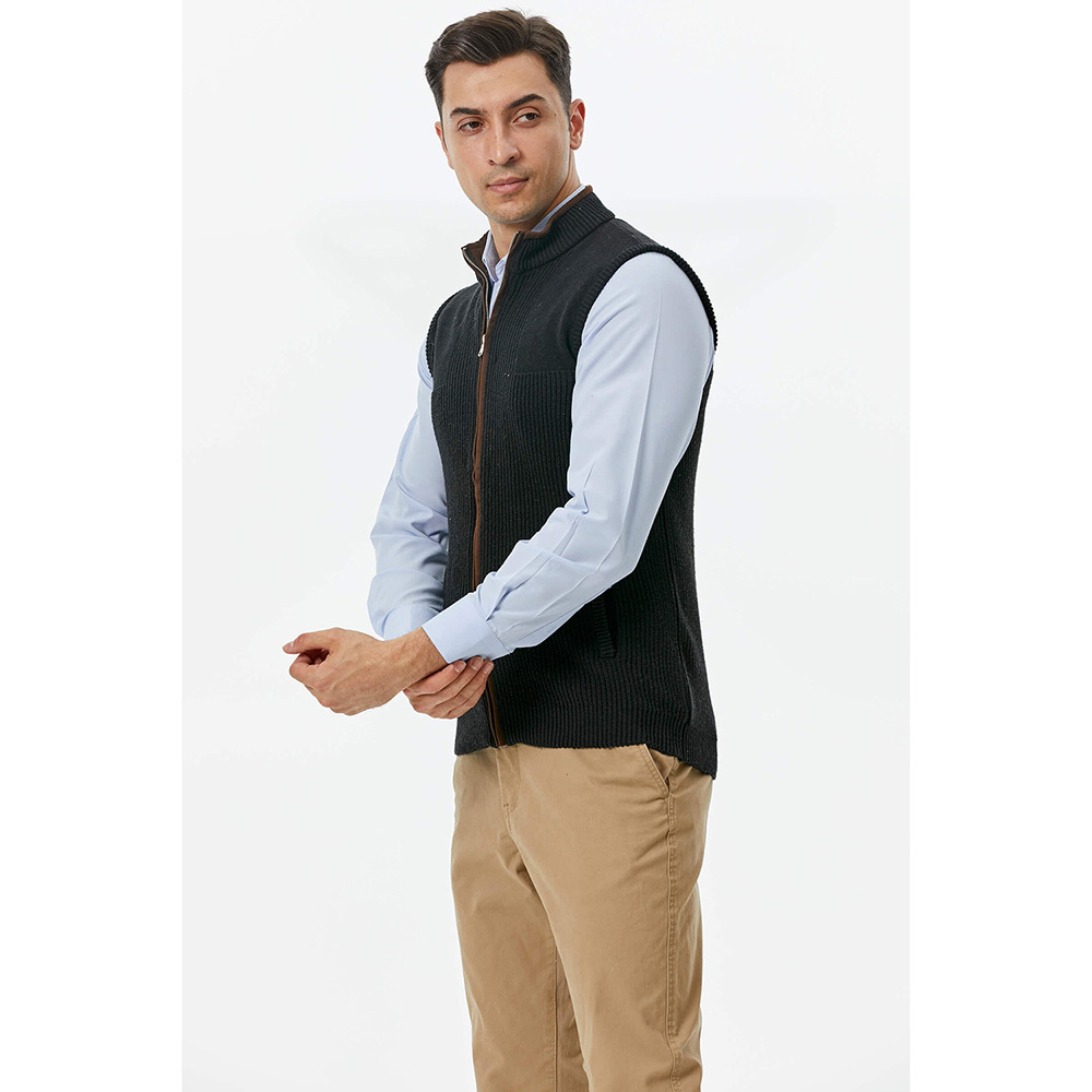 Men's Stand Up Collar Zippered Knitwear Vest