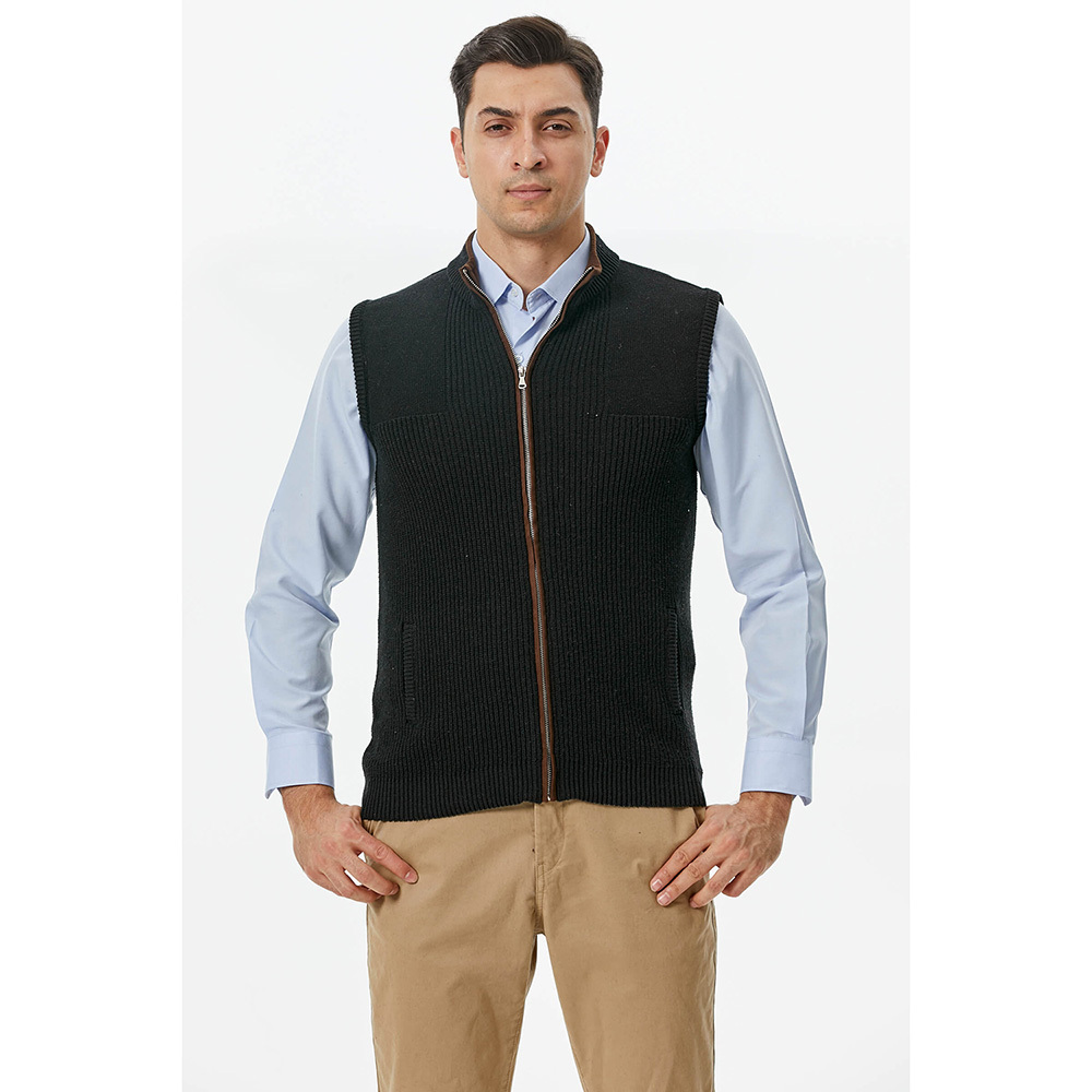 Men's Stand Up Collar Zippered Knitwear Vest