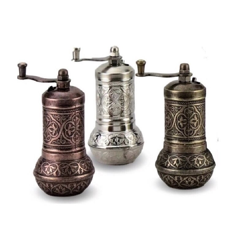 Wholesale Authentic Pepper Mill Turkish Coffee Grinders Salt and Pepper Mill Round Copper Metal Authentic Spice Grain Grinder