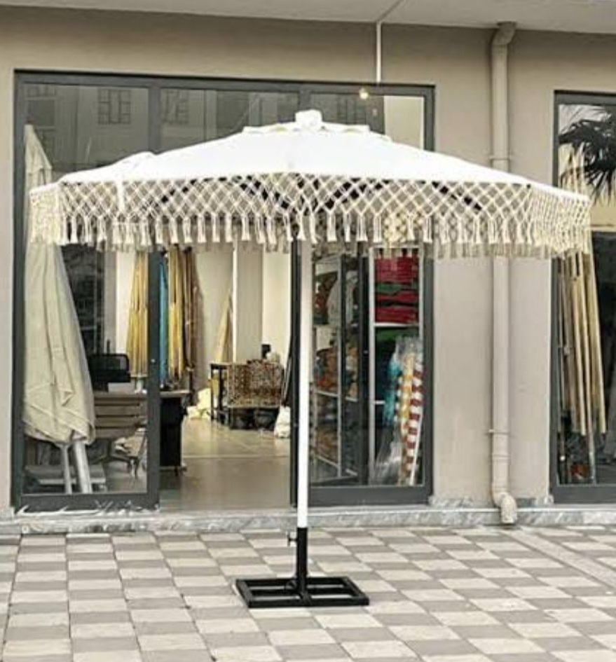 Macrame Cotton Rope Parasols 200cm*200cm handmade tassels woven canopy beach umbrella with fringe