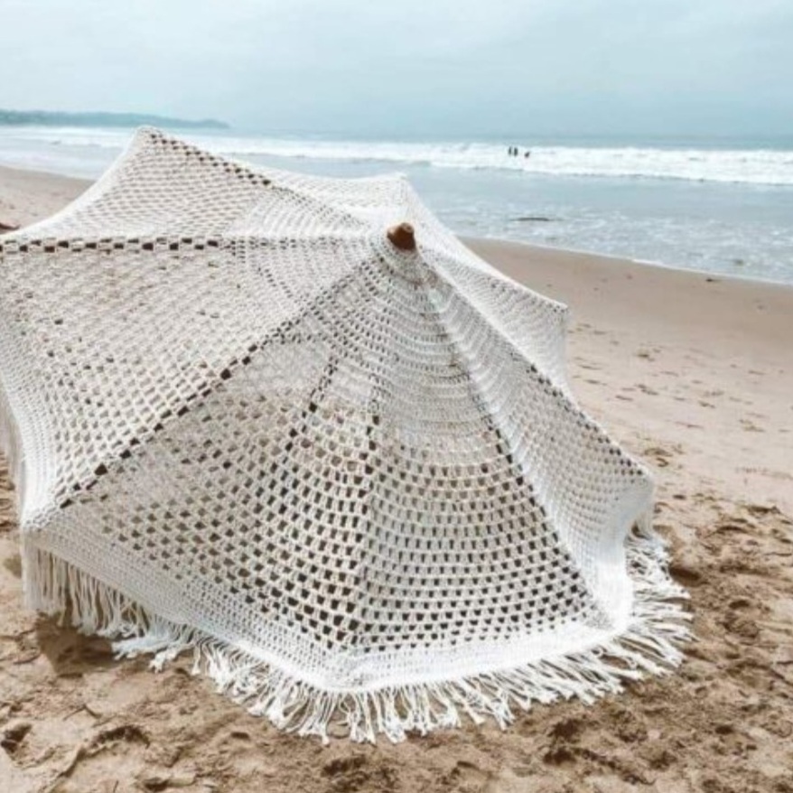 Macrame Cotton Rope Parasols 200cm*200cm handmade tassels woven canopy beach umbrella with fringe