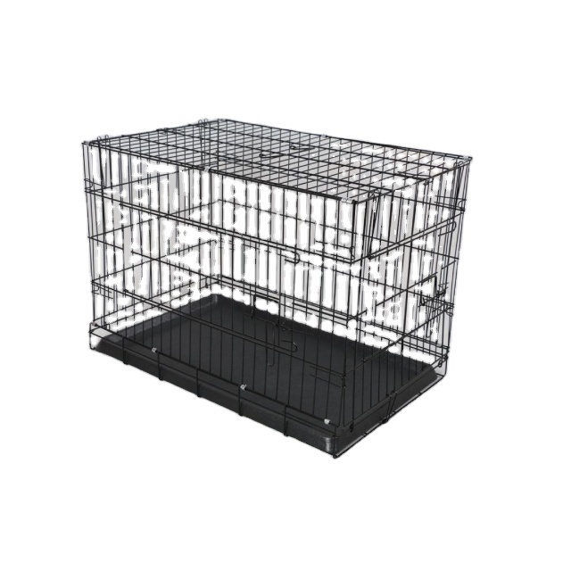 S Fold & Carry  Dog Cages Black Metal Black Plastic Handle Folding Crate Cage for Dogs Metal Kennels Double Door