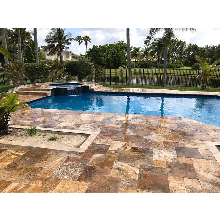 Cheap Price Turkish Yellow Brown Scabos Travertine Natural Stone Pavers Out Door Outdoor