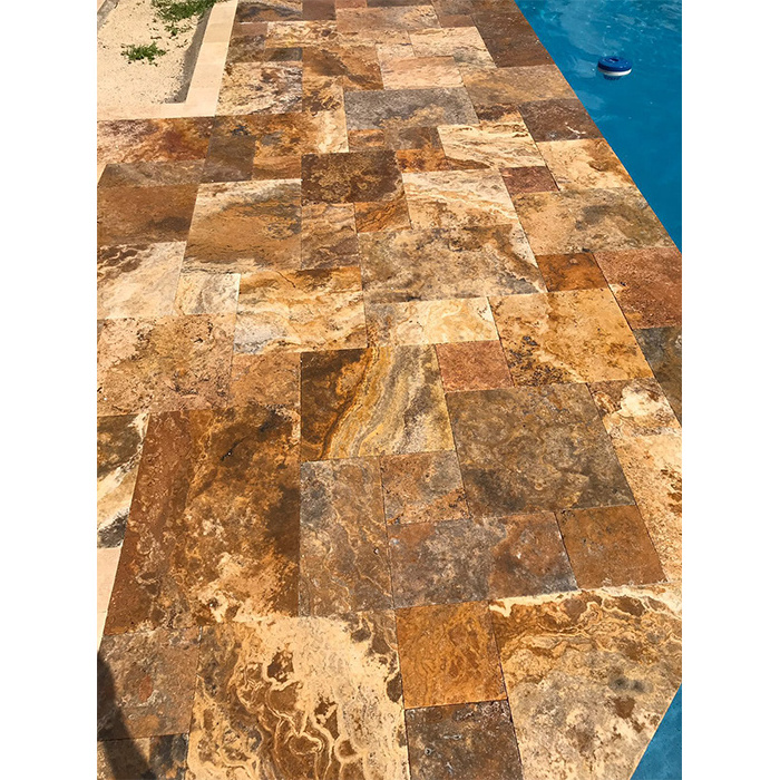 Cheap Price Turkish Yellow Brown Scabos Travertine Natural Stone Pavers Out Door Outdoor