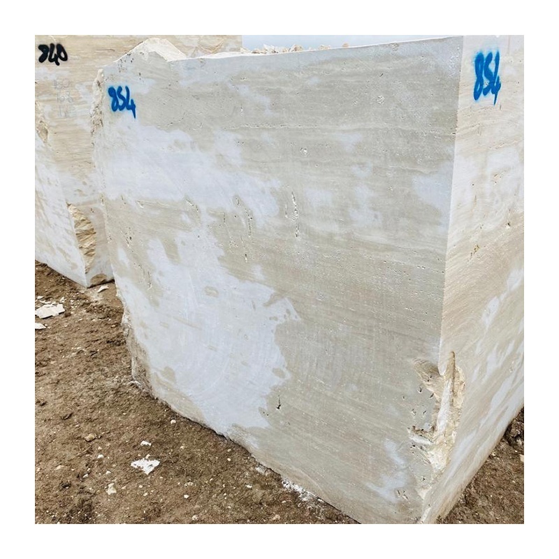 Travertine White  Light Travertine Vein Cut Premium Quality Marble Block From Quarry