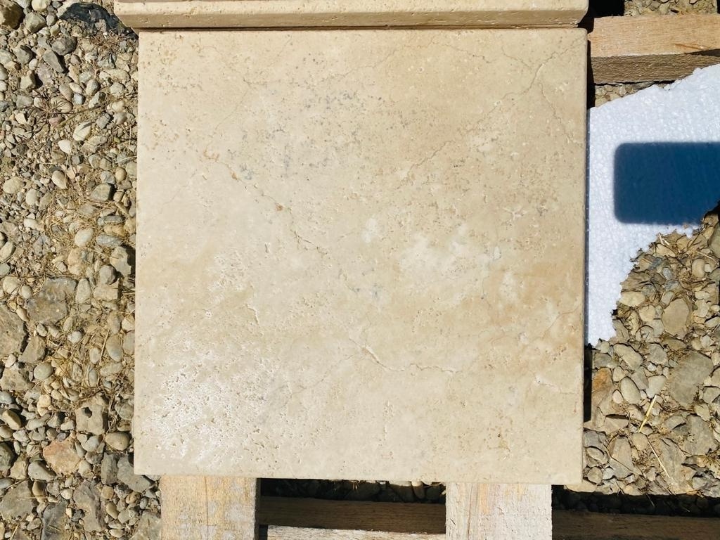 Light Travertine French Pattern 3cm Paver Tumbled Honed Chiseled Bullnosed Eased Edge Ivory Turkish For Outdoor Villa Garden