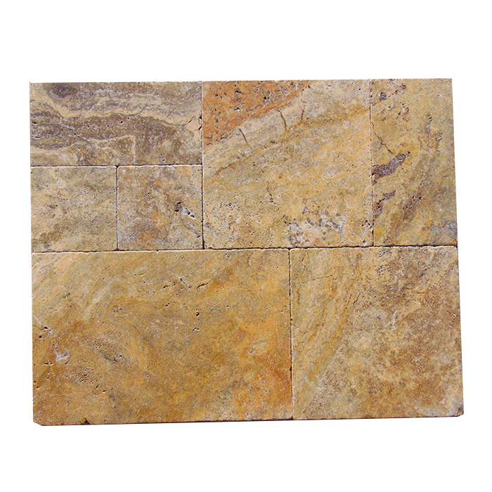 Cheap Price Turkish Yellow Brown Scabos Travertine Natural Stone Pavers Out Door Outdoor