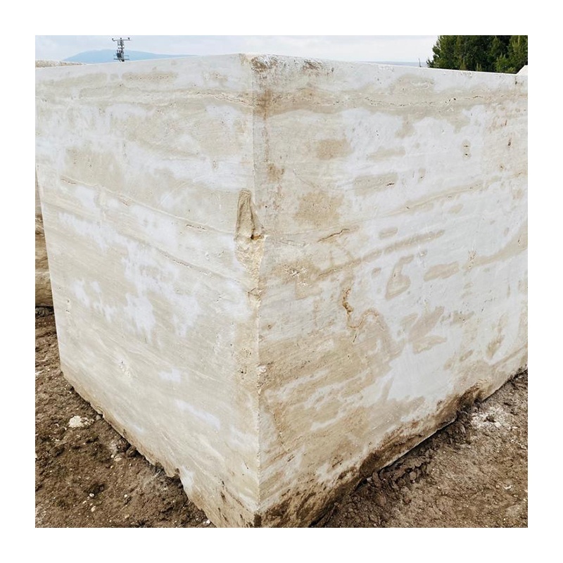 Travertine White  Light Travertine Vein Cut Premium Quality Marble Block From Quarry