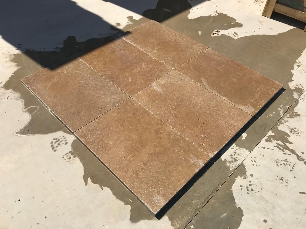 Noche Travertine French Pattern 3cm Paver Tumbled Honed Chiseled Bullnosed Eased Edge For Garden Villa Pool