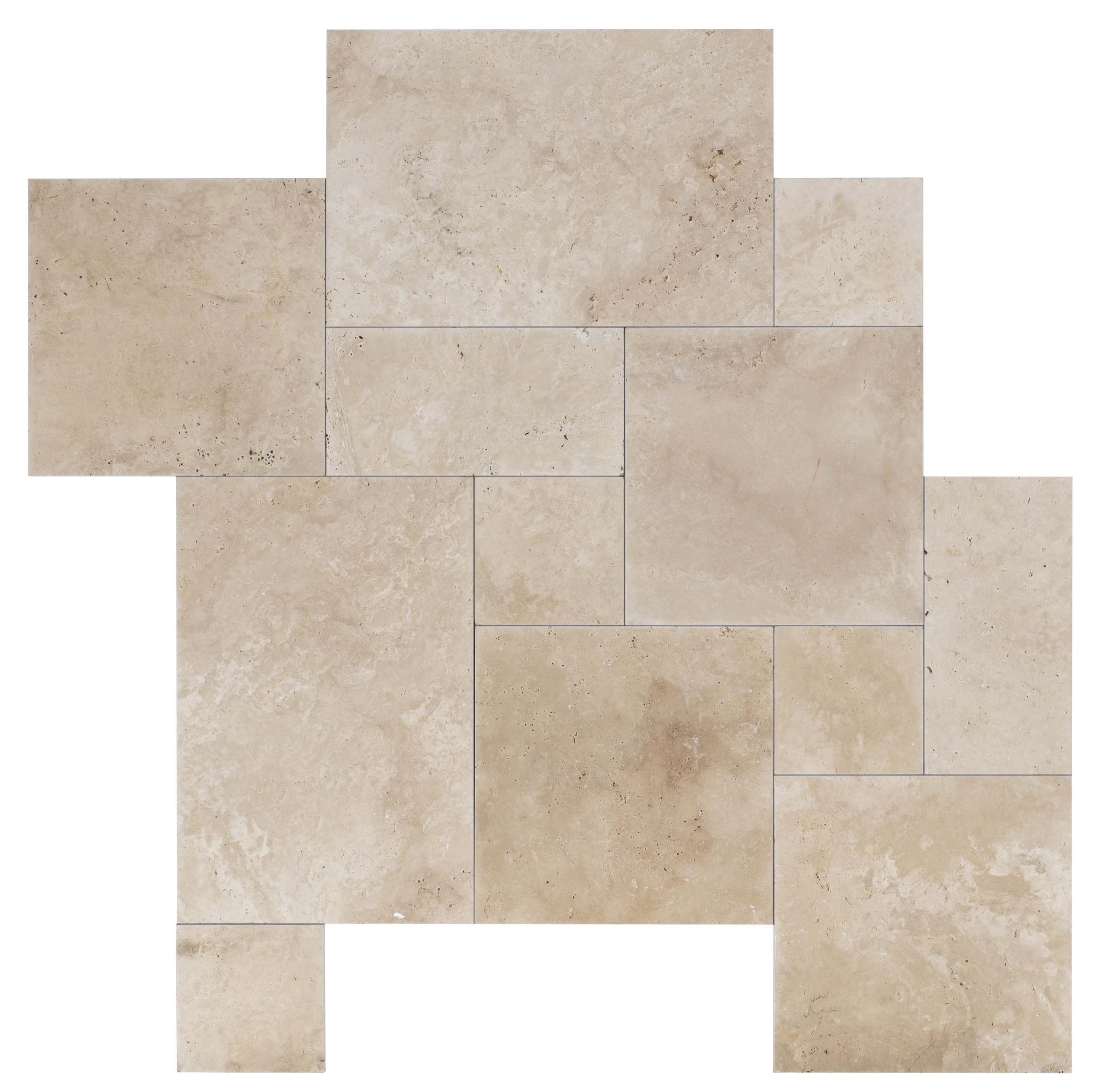 Light Travertine French Pattern 3cm Paver Tumbled Honed Chiseled Bullnosed Eased Edge Ivory Turkish For Outdoor Villa Garden