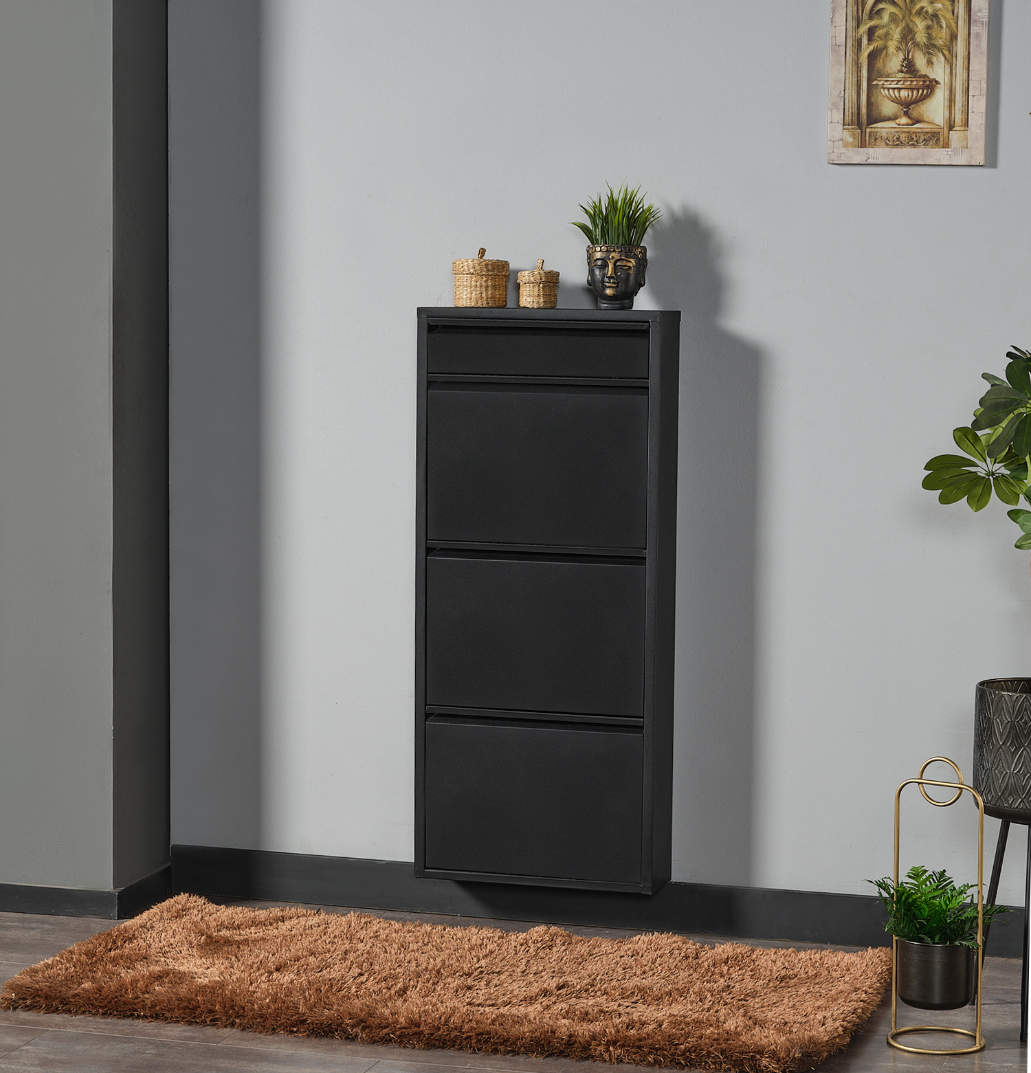 Metal Stylish Shoe Cabinet 3 Layers Wall Mounted Modern Metal Shoe Cabinet with High Quality