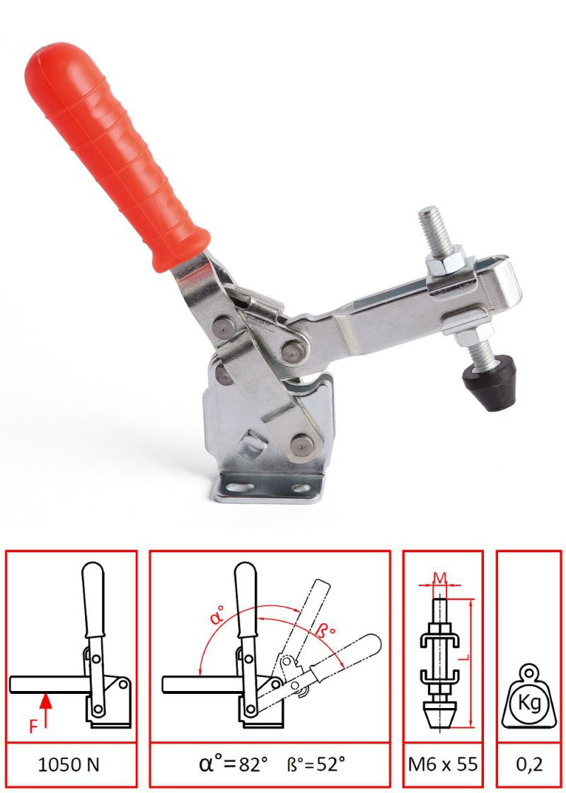 Antislip Red Horizontal Heavy Duty Quick-Release Hand Tool Toggle Latch Clamp with Hold Holding Capacity Machine Wood Work