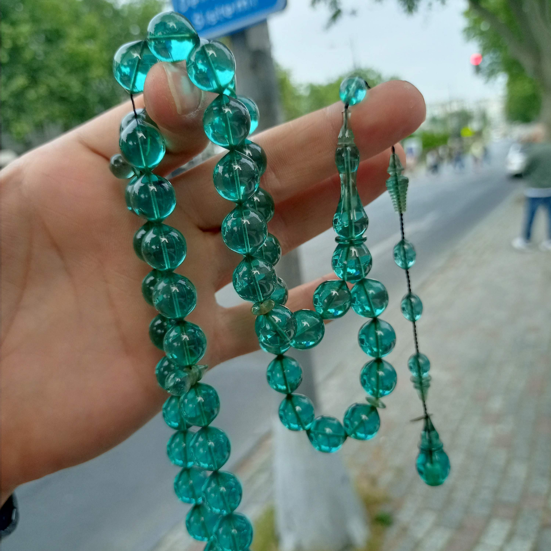 Faturan Rosary 100% Phenol-Formaldehyde High Quality Material Bakelite Hand Made 45 Beads Turquoise Color 13mm Made in Turkey