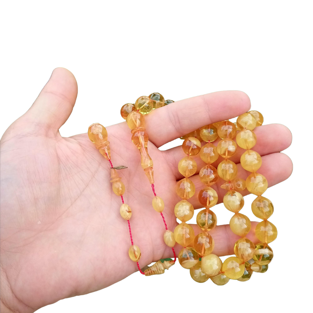 Faturan Rosary 100% Phenol-Formaldehyde High Quality Material Bakelite Hand Made 45 Beads TAMLIKA Yellow Color Made in Turkey