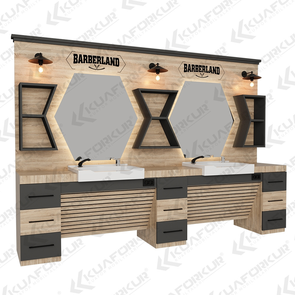 Hot Sale Special Design Barber Unit Barber Salon Furniture Set Customized Logo Sconce Lighting Barber Station Cheapest Price