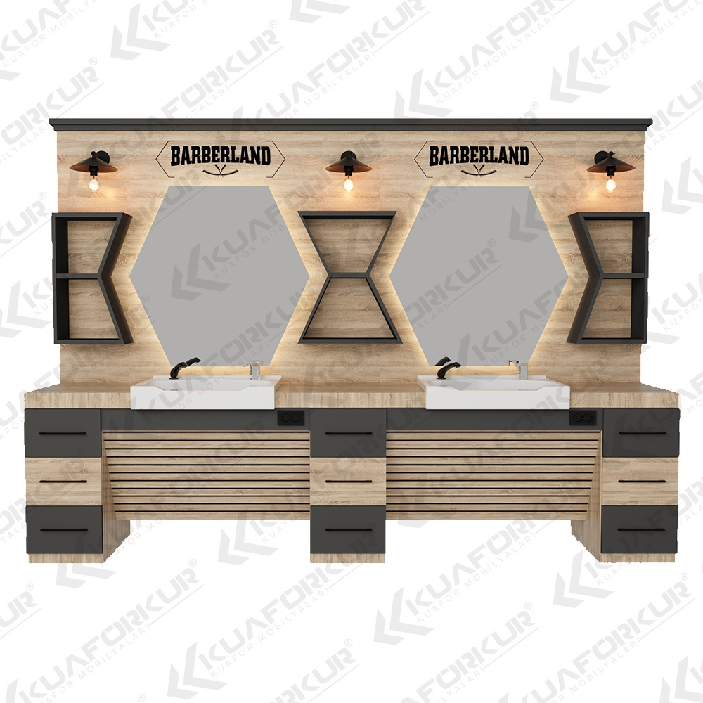 Hot Sale Special Design Barber Unit Barber Salon Furniture Set Customized Logo Sconce Lighting Barber Station Cheapest Price