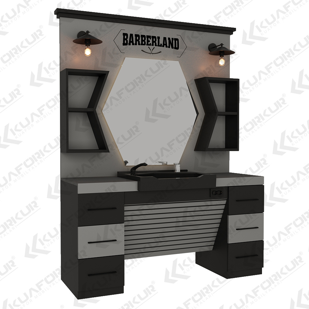 Hot Sale Special Design Barber Unit Barber Salon Furniture Set Customized Logo Sconce Lighting Barber Station Cheapest Price