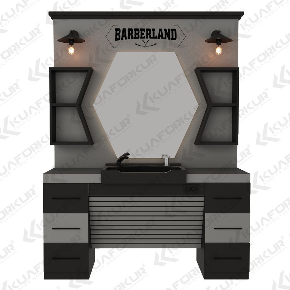 Hot Sale Special Design Barber Unit Barber Salon Furniture Set Customized Logo Sconce Lighting Barber Station Cheapest Price