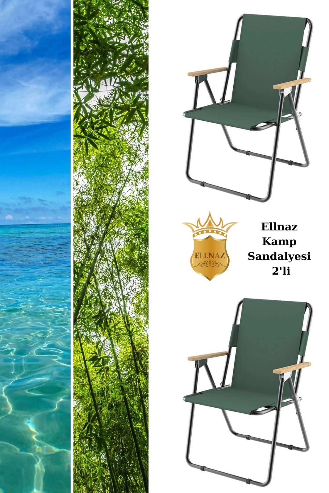 Wooden Arm Folding Beach Sea Picnic Camping Chair Set Green ELLNAZ Comfortable and Durable Camping Chair Portable