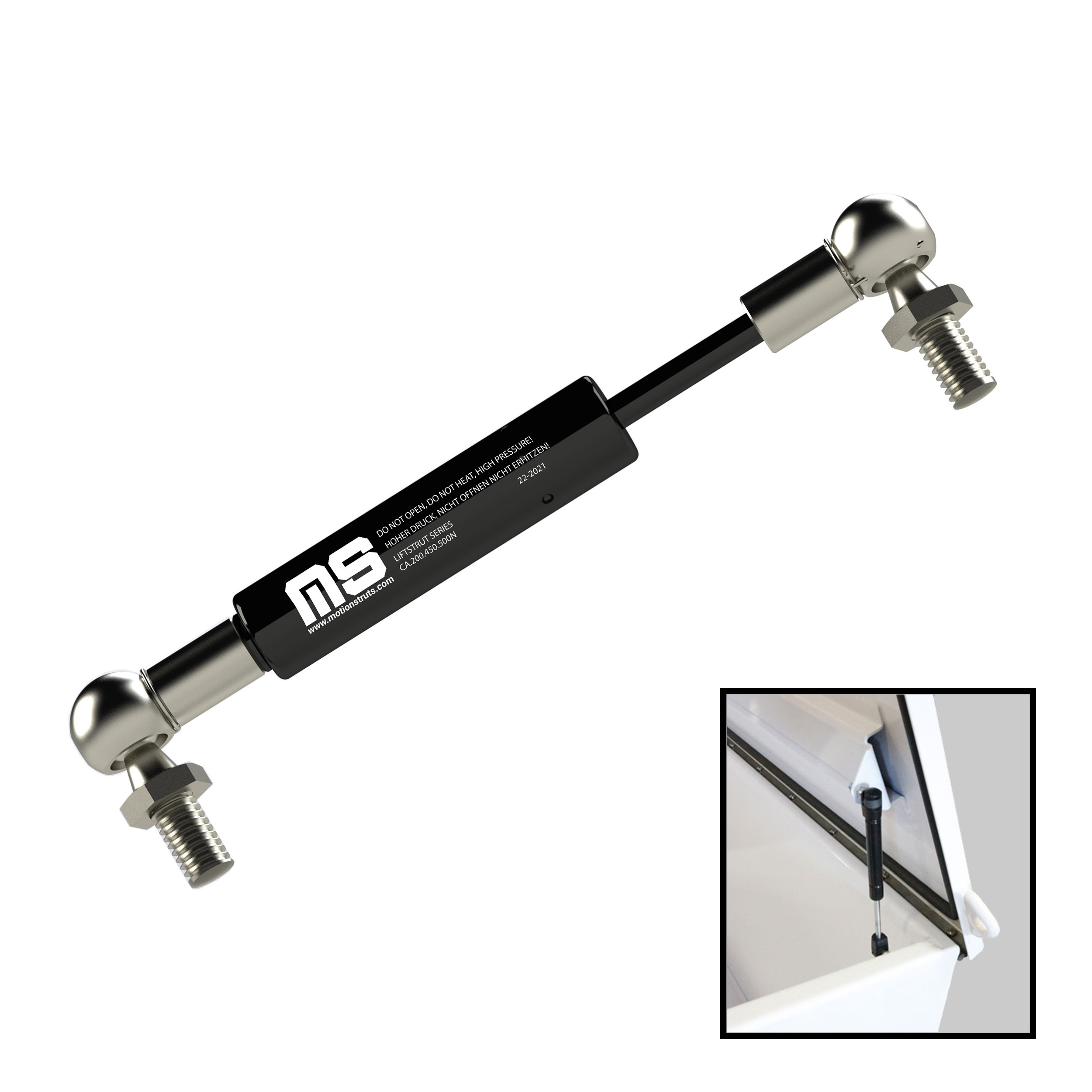 LS06BJ-180-470-F1 470 mm Compression Gas Spring Lift Support Gas Shock for Fiberglass Storage Box 180 mm Stroke ISO Certified