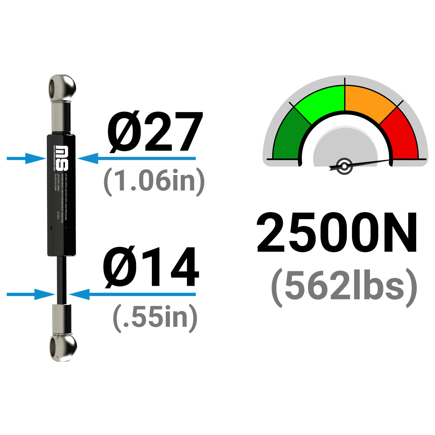 LS14BA-400-917-F1 917 mm Lift Support Gas Strut Lift Assisting Gas Piston for Bed Frame Head Board 400 mm Stroke ISO Certified