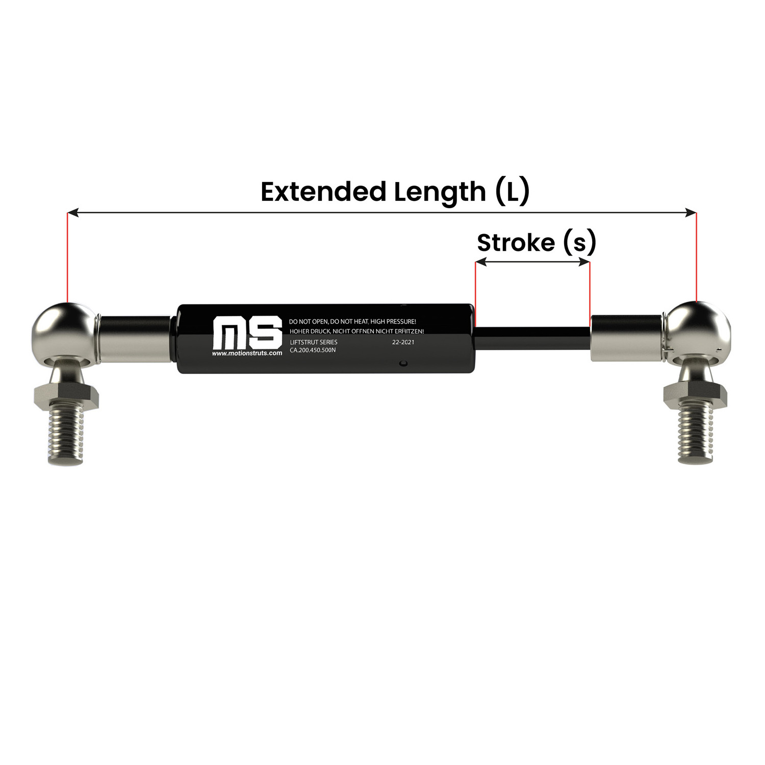 LS06BJ-180-470-F1 470 mm Compression Gas Spring Lift Support Gas Shock for Fiberglass Storage Box 180 mm Stroke ISO Certified