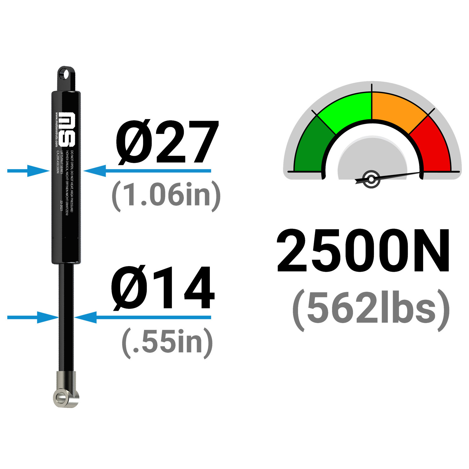 LS14ZK-300-702-F1 702 mm Push Type Gas Strut Compression Gas Shock for CAT Scan MRI X-Ray Machine 300 mm Stroke ISO Certified