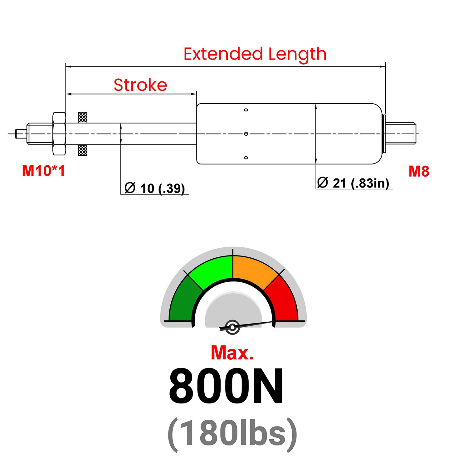 BTE21-30-176-F1 176 mm Rigid Locking Gas Spring Strut for Semi Electric Hospital Bed 30 mm Stroke ISO Certified Factory Sale