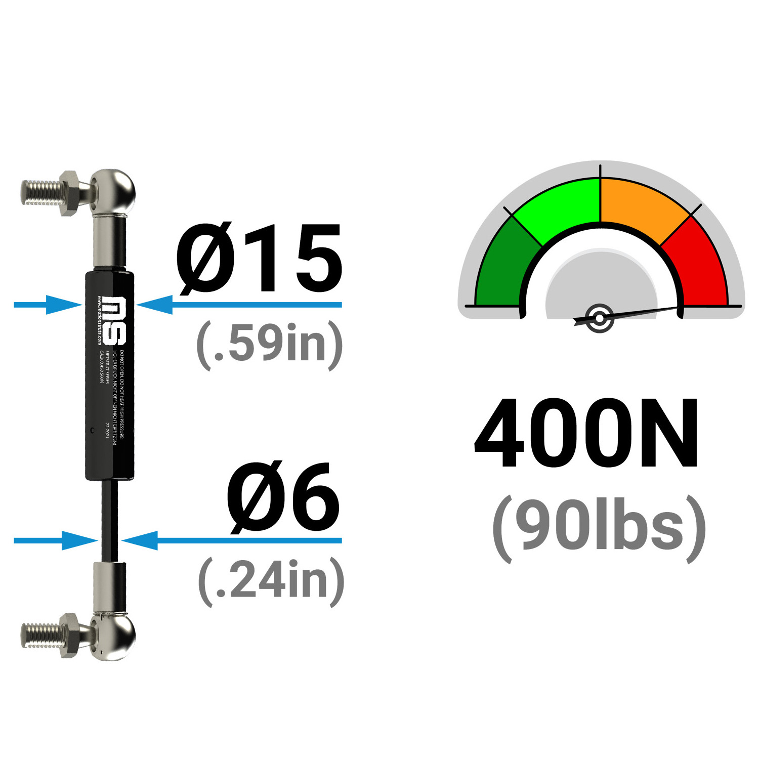 LS06BJ-180-470-F1 470 mm Compression Gas Spring Lift Support Gas Shock for Fiberglass Storage Box 180 mm Stroke ISO Certified