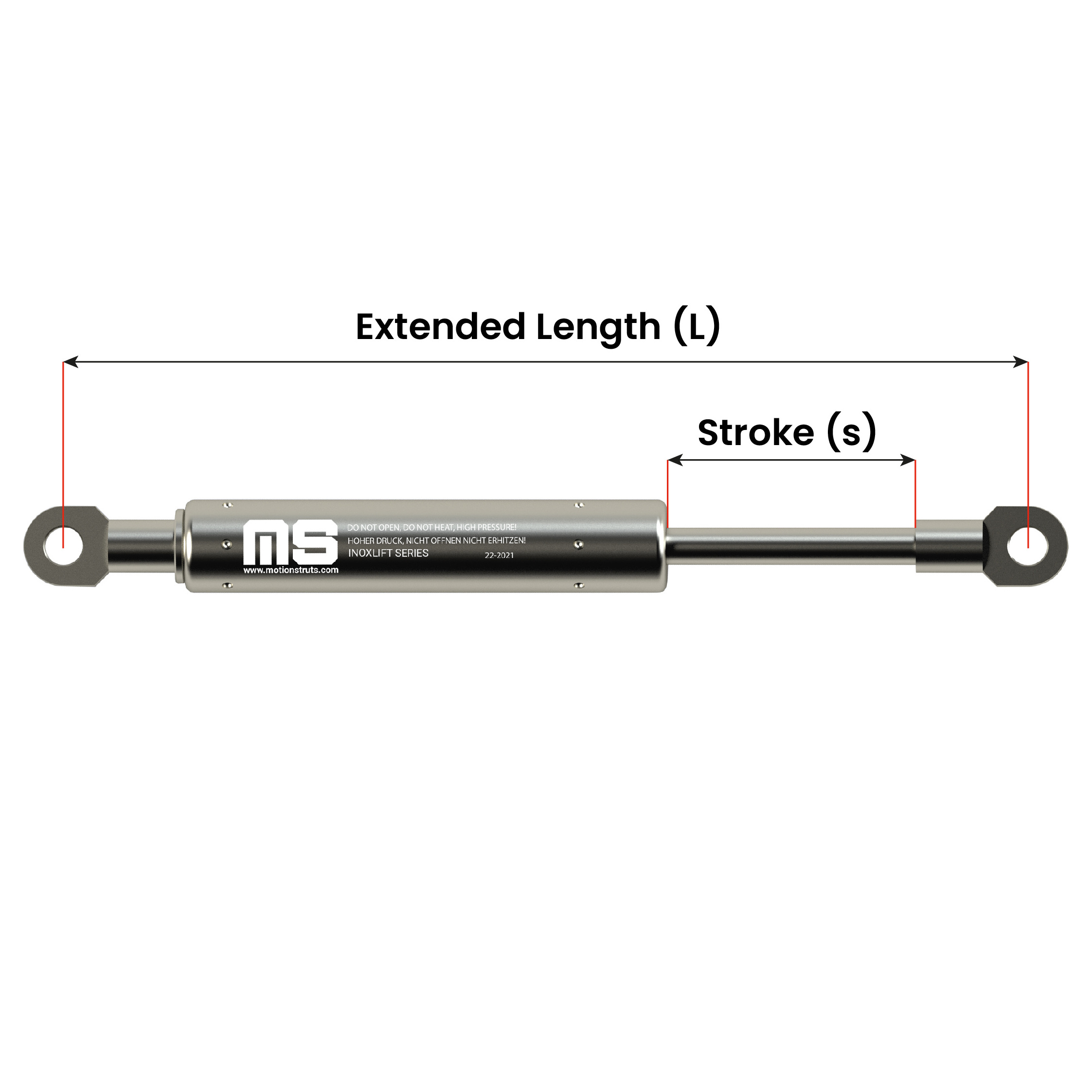 IL08YA-220-535-F1 535 mm Corrosion Resistant Stainless Steel Gas Shock for Marine Engine Cover Flap Door Hatch 220 mm Stroke