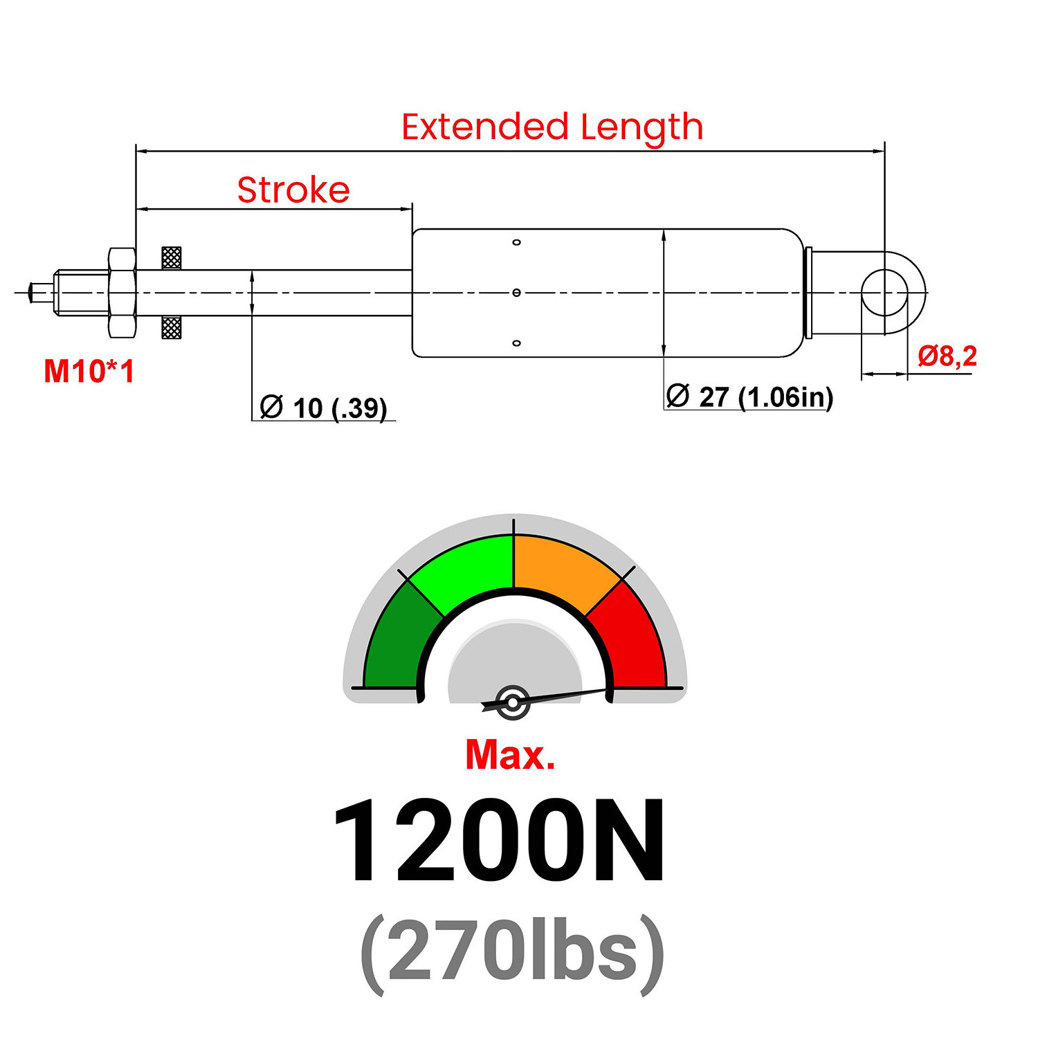 High Quality Adjustable Locking Gas Spring Strut for Hospital Bed Medical Examination Table Dental Chair Rollator Made in Turkey