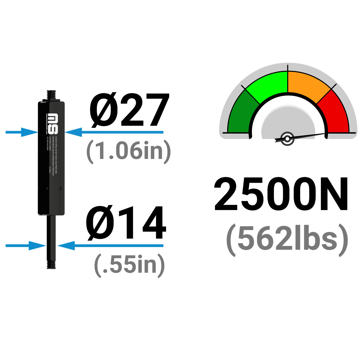 LS14AA-350-796-F1 796 mm Lift Assisting Gas Strut Lift Support Gas Shock for Caravan Restaurant Cafe 350 mm Stroke ISO Certified