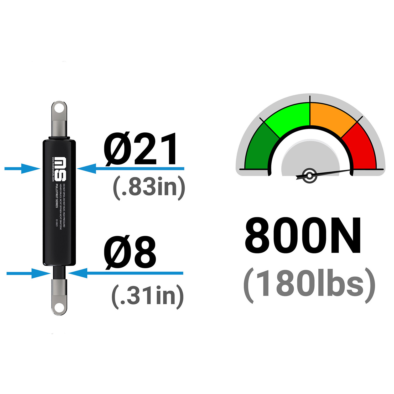 PS08YB-200-350-F1 350 mm Tension Gas Spring Pulling Gas Strut for Truck Trailer 200 mm Stroke ISO Certified Factory Sale